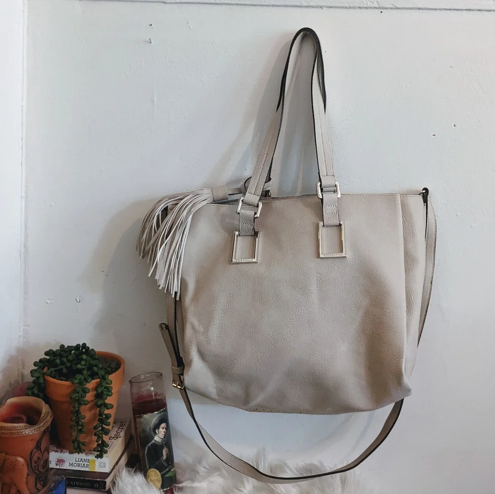 Steve Madden Beige Vegan Leather Tote Satchel Crossbody Bag